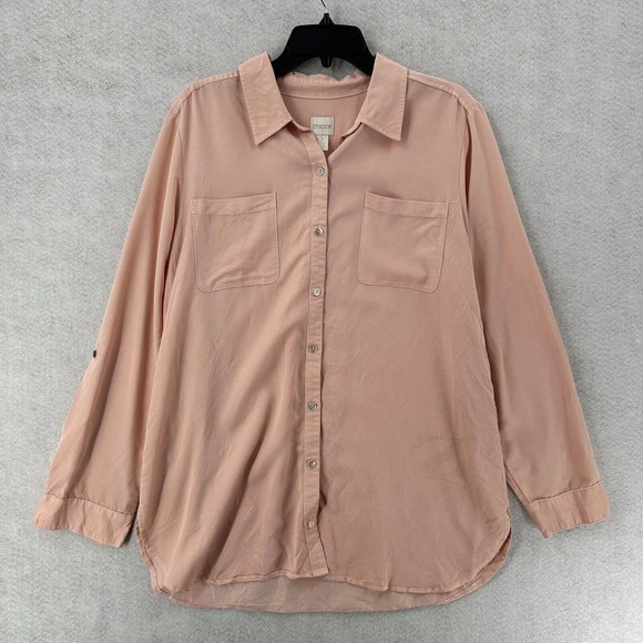 Chicos Button Shirt Womens 2 (US Large) Blush Pink Roll Tab Sleeves - Picture 1 of 15